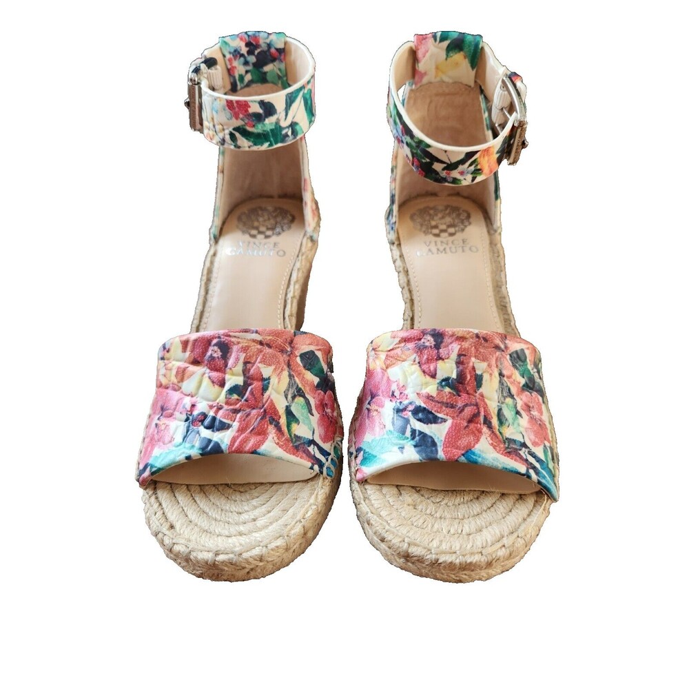 Vince Camuto Floral Buckle Strap Wedges Sz 6